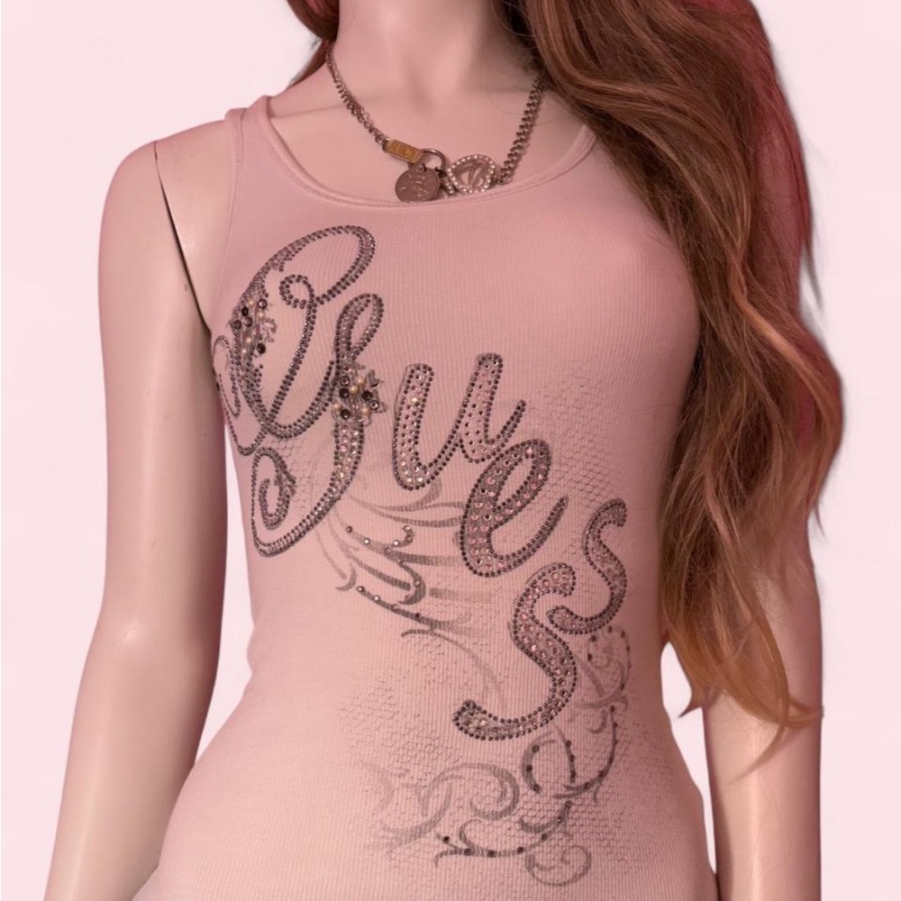 Pink Tank Top with Rhinestone Logo